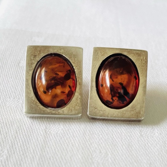 Vintage European Baltic Amber Stud Earrings. - Picture 1 of 8